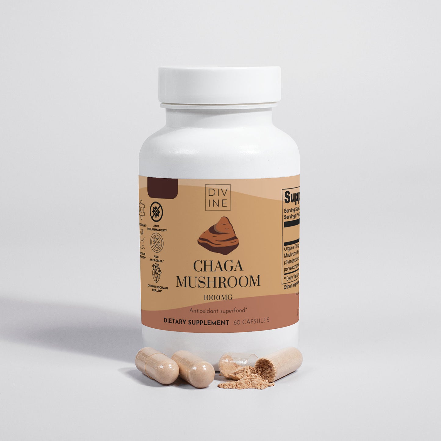 Chaga Mushroom Supplement – 60 Vegan Capsules | Divine Mind
