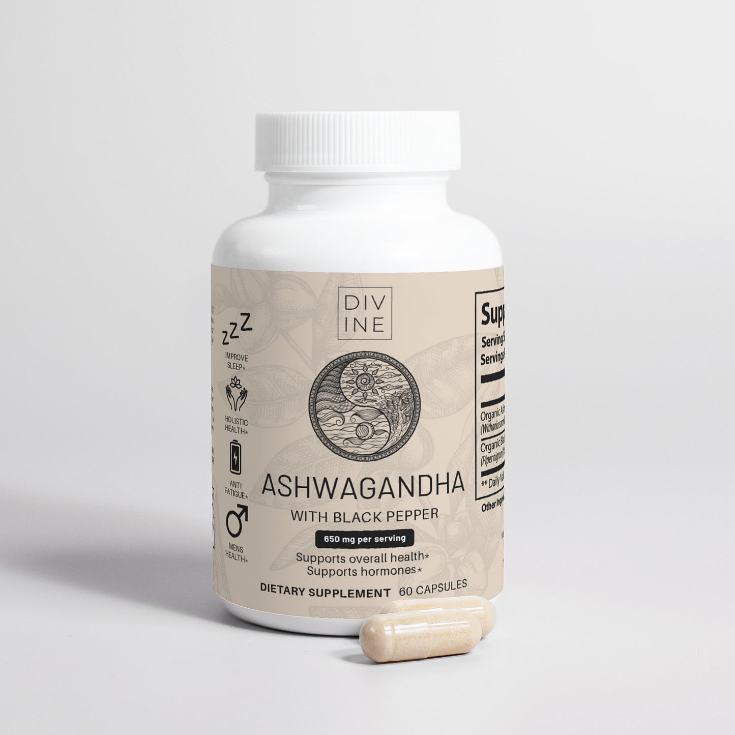 Ashwagandha with Black Pepper – Herbal Supplement for Daily Wellness | 60 Capsules